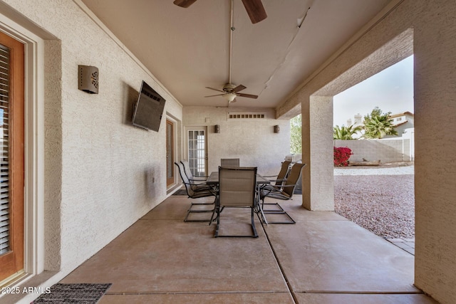 6118 E Star Valley St, Mesa, AZ 85215 - view of patio with ceiling fan, visible vents, fence, and outdoor dining space