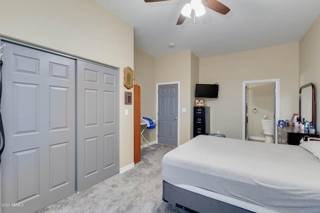 1101 S 4th St, Avondale, AZ 85323 - bedroom featuring light colored carpet, a ceiling fan, ensuite bath, and a closet