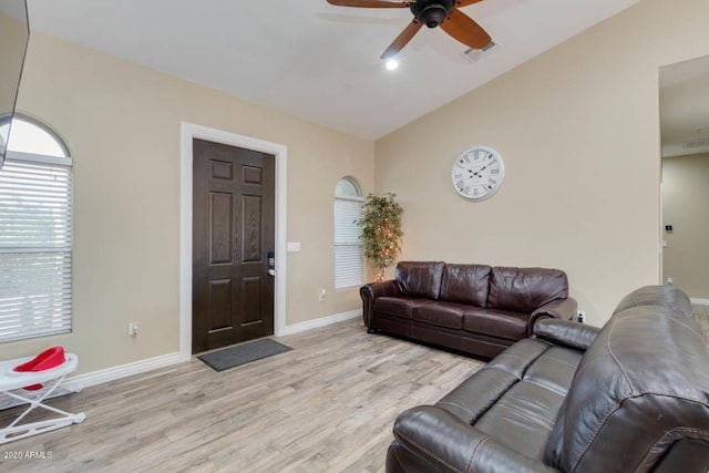 1101 S 4th St, Avondale, AZ 85323 - living area featuring a ceiling fan, light wood-type flooring, and lofted ceiling
