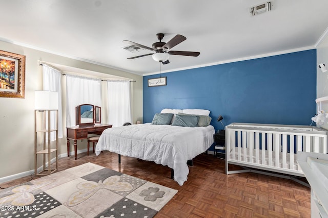 1024 E Saddle Mountain Rd, Phoenix, AZ 85086 - bedroom with ornamental molding, baseboards, and ceiling fan
