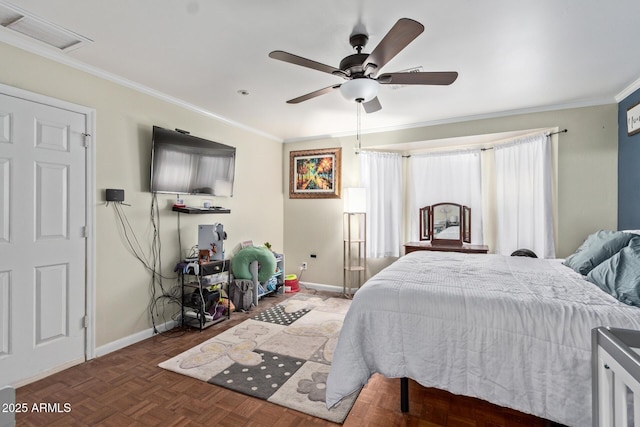 1024 E Saddle Mountain Rd, Phoenix, AZ 85086 - bedroom featuring baseboards, crown molding, and a ceiling fan