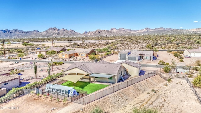 drone / aerial view with a residential view and a mountain view