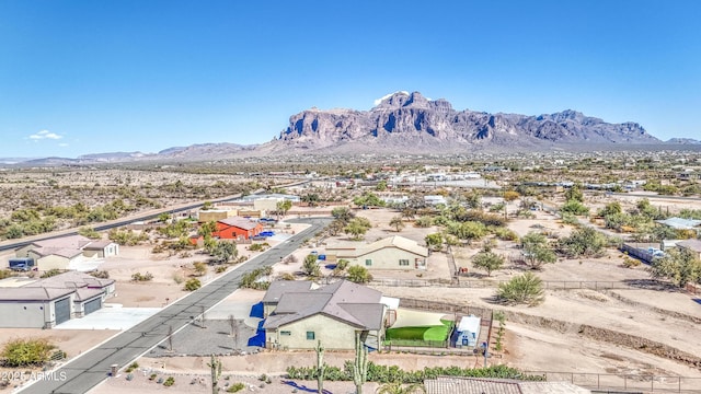 drone / aerial view featuring a mountain view