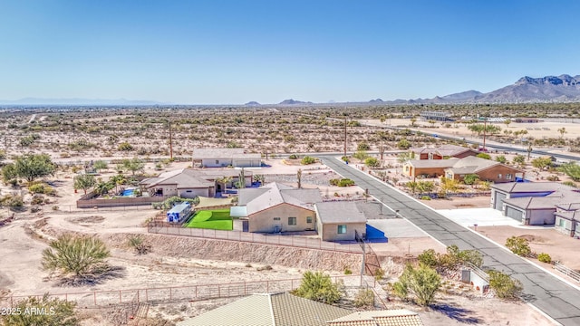 bird's eye view featuring view of desert and a mountain view