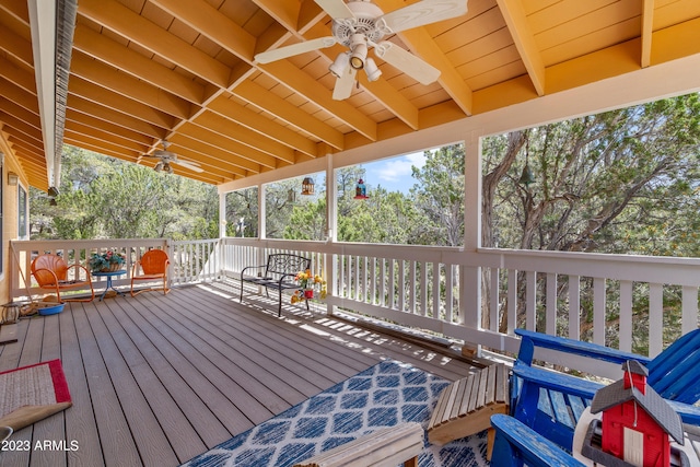 wooden deck with ceiling fan