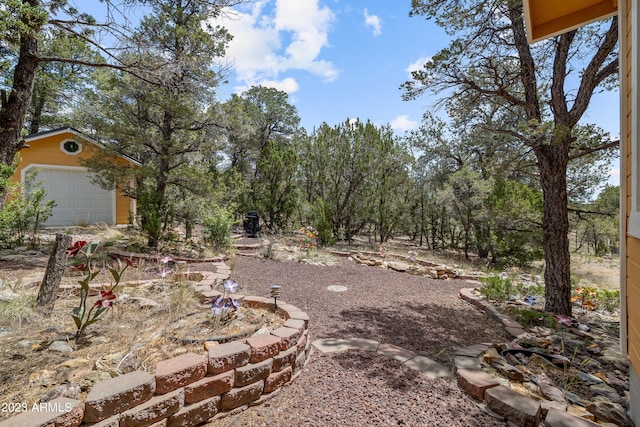 view of yard with a garage