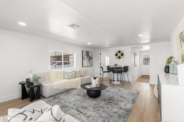 living room featuring light wood-type flooring