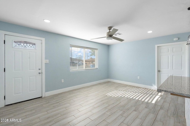 5011 S 20th Pl, Phoenix, AZ 85040 - entrance foyer with baseboards, light wood-type flooring, ceiling fan, and recessed lighting