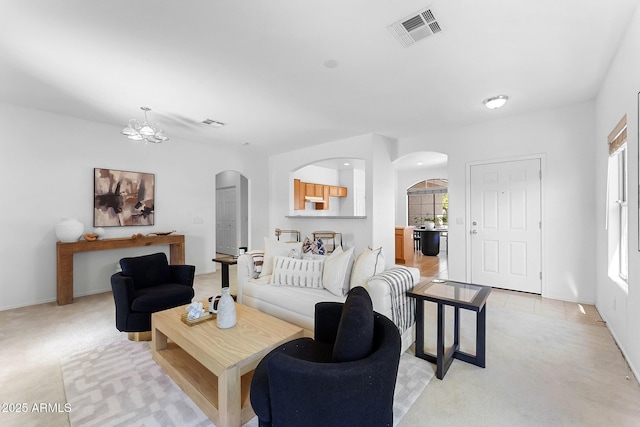 living room featuring light colored carpet