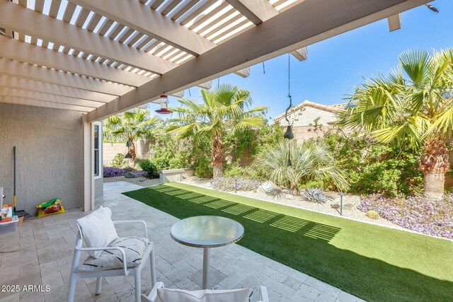 view of patio / terrace featuring a fenced backyard and a pergola