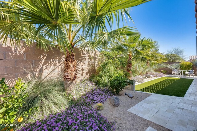 view of yard featuring a patio and fence