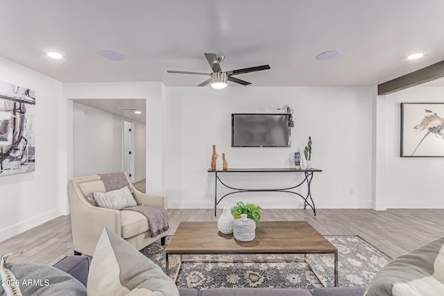 13012 N 36th Dr, Phoenix, AZ 85029 - living room featuring ceiling fan, wood finished floors, and recessed lighting