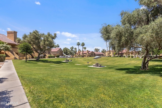 view of community featuring a residential view and a lawn
