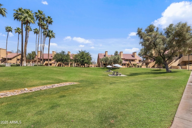 view of property's community featuring a lawn and a residential view