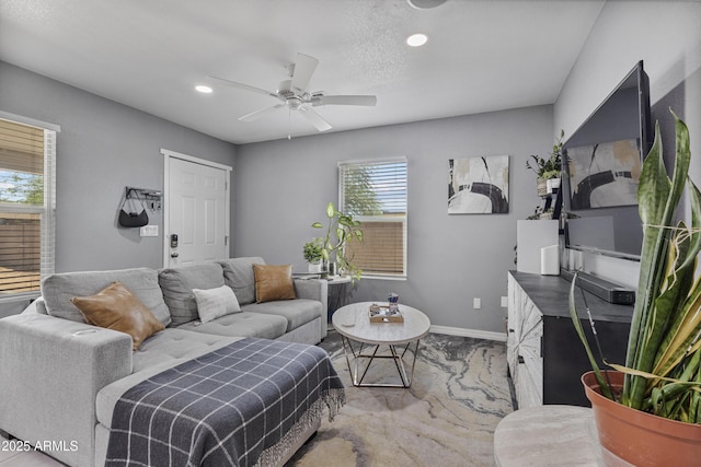 4410 S 12th Dr Unit 1-2, Phoenix, AZ 85041 - living room featuring ceiling fan, recessed lighting, baseboards, and carpet