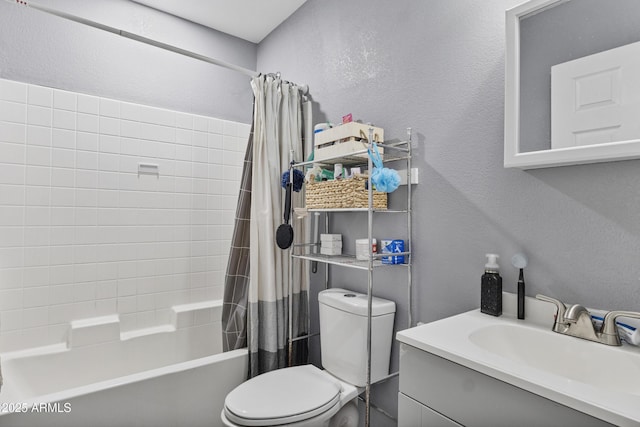 4410 S 12th Dr Unit 1-2, Phoenix, AZ 85041 - bathroom with a textured wall, toilet, shower / tub combo, and vanity