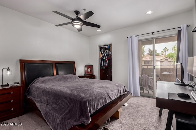 10101 N Arabian Trl Unit 2018, Scottsdale, AZ 85258 - bedroom with access to exterior, carpet flooring, a spacious closet, recessed lighting, and a closet