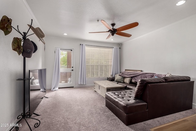 10101 N Arabian Trl Unit 2018, Scottsdale, AZ 85258 - living area with a ceiling fan, ornamental molding, carpet, recessed lighting, and baseboards