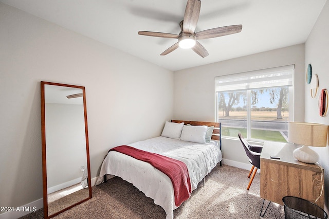 bedroom featuring carpet and ceiling fan