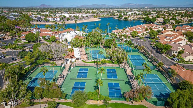 aerial view with a residential view and a water and mountain view