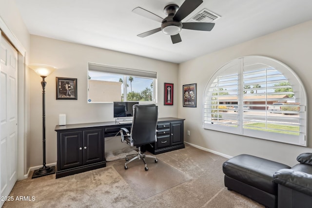 401 E Braeburn Dr, Phoenix, AZ 85022 - office area with carpet flooring, baseboards, and ceiling fan