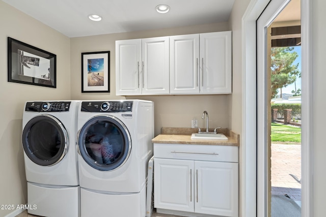 401 E Braeburn Dr, Phoenix, AZ 85022 - laundry room featuring cabinet space, separate washer and dryer, healthy amount of natural light, wet bar, and recessed lighting