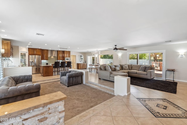 401 E Braeburn Dr, Phoenix, AZ 85022 - living room featuring light tile patterned floors, recessed lighting, and ceiling fan