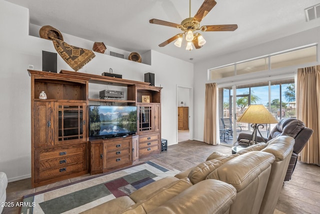 living room featuring ceiling fan