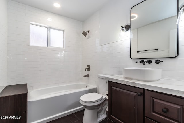 3646 W Brown St, Phoenix, AZ 85051 - bathroom featuring vanity, tub / shower combination, toilet, tasteful backsplash, and wood finished floors