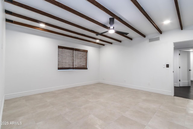 3646 W Brown St, Phoenix, AZ 85051 - spare room featuring ceiling fan, beam ceiling, and baseboards