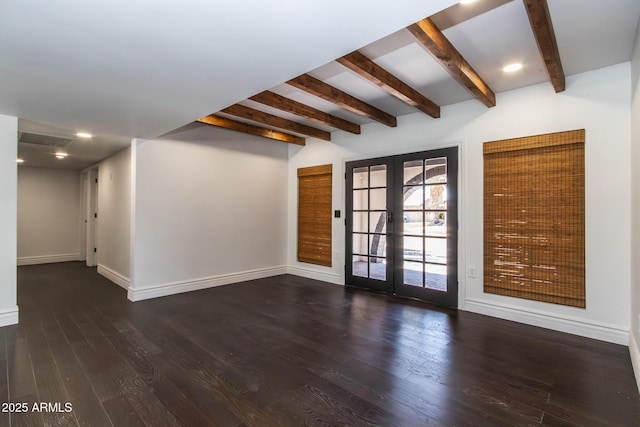 3646 W Brown St, Phoenix, AZ 85051 - spare room featuring french doors, beam ceiling, baseboards, and wood finished floors