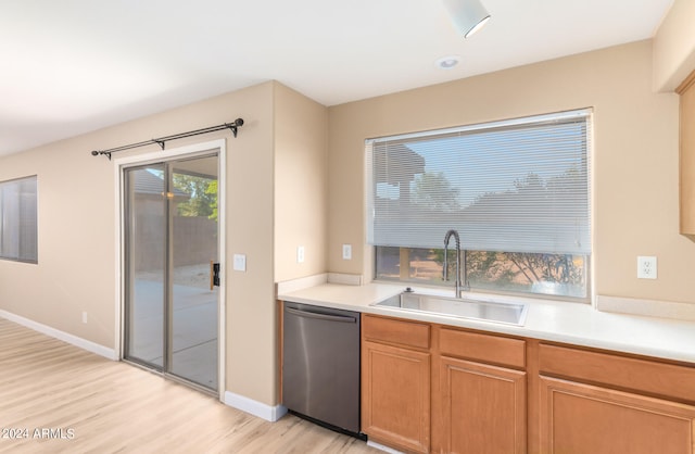 kitchen featuring dishwasher, light wood-type flooring, and sink