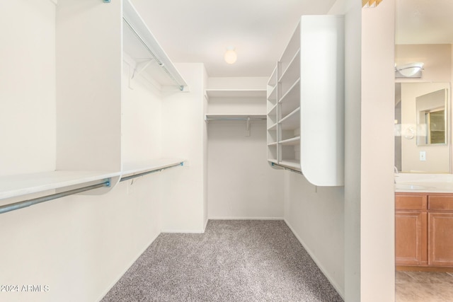 spacious closet with sink and light colored carpet