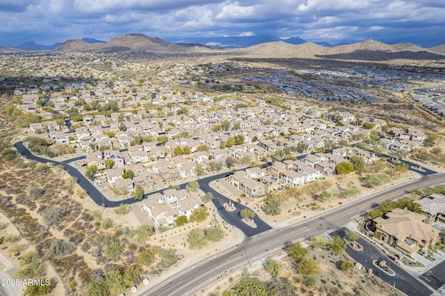 aerial view featuring a residential view and a mountain view