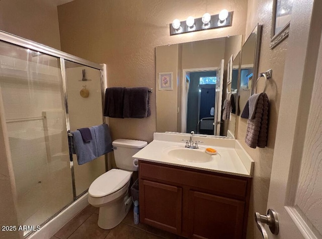 4939 W Harwell Rd, Laveen, AZ 85339 - full bath with a textured wall, toilet, vanity, a shower stall, and tile patterned floors