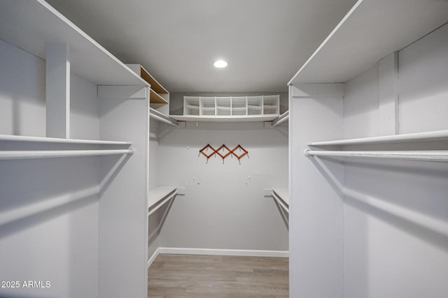 spacious closet with light hardwood / wood-style floors