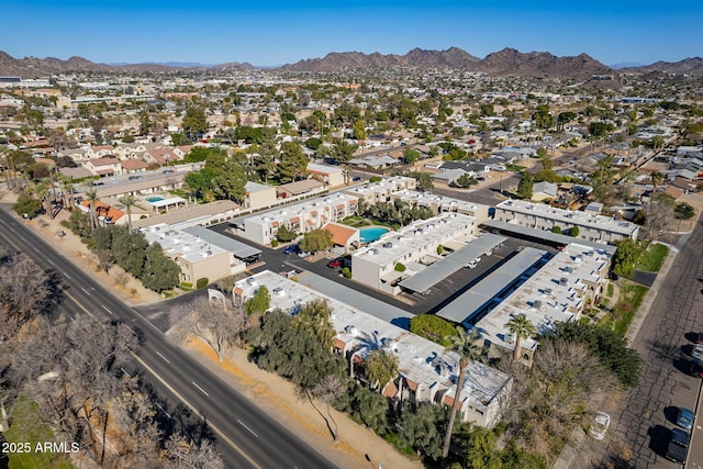 bird's eye view with a mountain view