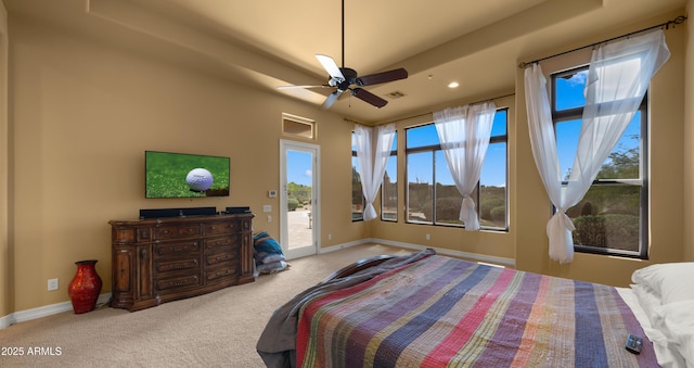 36813 N 109th Way, Scottsdale, AZ 85262 - bedroom with carpet floors, access to outside, recessed lighting, ceiling fan, and a raised ceiling