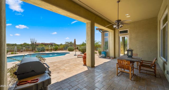 36813 N 109th Way, Scottsdale, AZ 85262 - fenced backyard featuring grilling area, ceiling fan, and a patio area