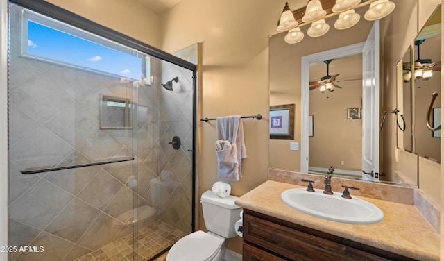 36813 N 109th Way, Scottsdale, AZ 85262 - bathroom featuring vanity, a stall shower, and a ceiling fan