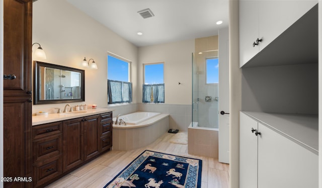 36813 N 109th Way, Scottsdale, AZ 85262 - full bathroom with a stall shower, a bath, vanity, and recessed lighting