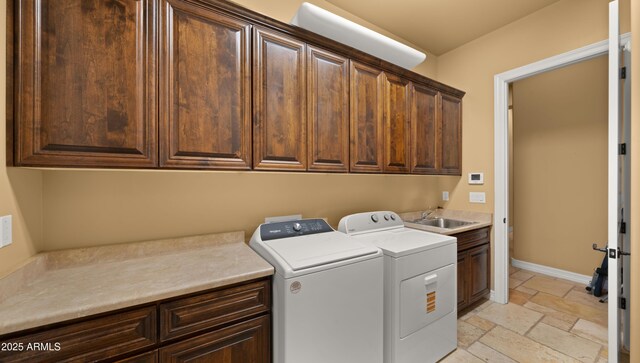 36813 N 109th Way, Scottsdale, AZ 85262 - laundry area featuring cabinet space, stone tile flooring, and independent washer and dryer