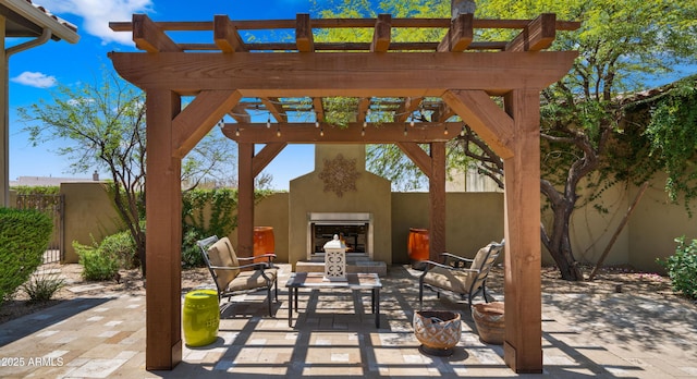 36813 N 109th Way, Scottsdale, AZ 85262 - view of patio / terrace featuring a pergola and an outdoor living space with a fireplace
