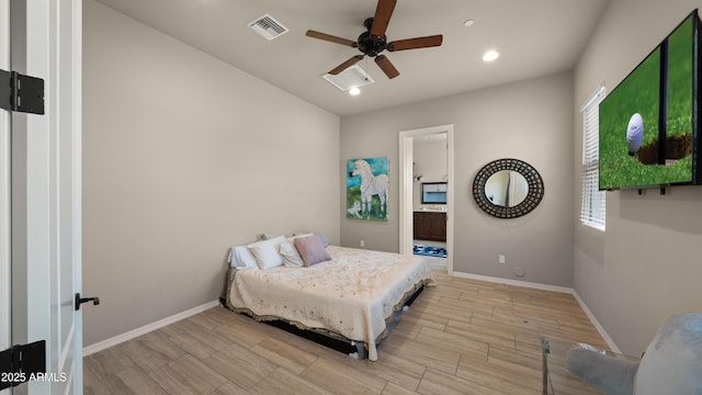 36813 N 109th Way, Scottsdale, AZ 85262 - bedroom with light wood-style floors, connected bathroom, recessed lighting, and a ceiling fan