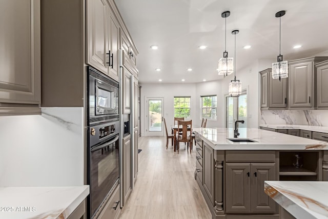 12015 S Tuzigoot Dr, Phoenix, AZ 85044 - kitchen featuring gray cabinets, black appliances, a sink, recessed lighting, and decorative backsplash