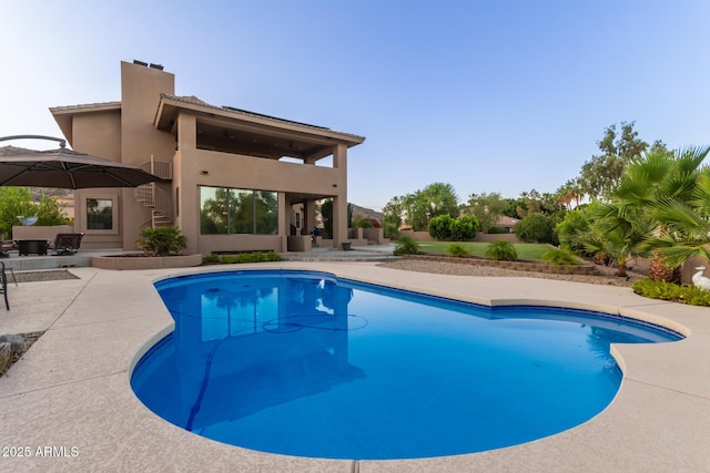 12015 S Tuzigoot Dr, Phoenix, AZ 85044 - swimming pool featuring a patio, stairway, and a gazebo