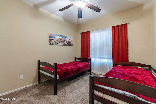 bedroom with carpet flooring and ceiling fan