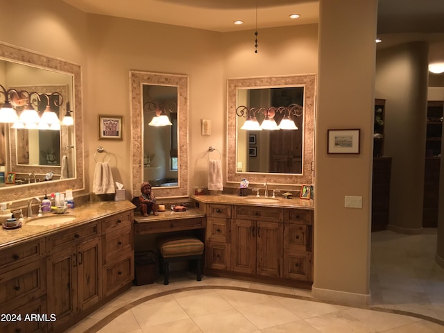 bathroom with double sink vanity and tile floors