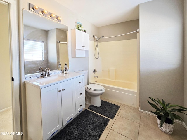 full bathroom featuring vanity, tile patterned floors, toilet, and shower / bathing tub combination