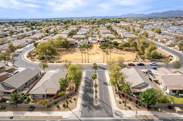 bird's eye view featuring a residential view and a mountain view